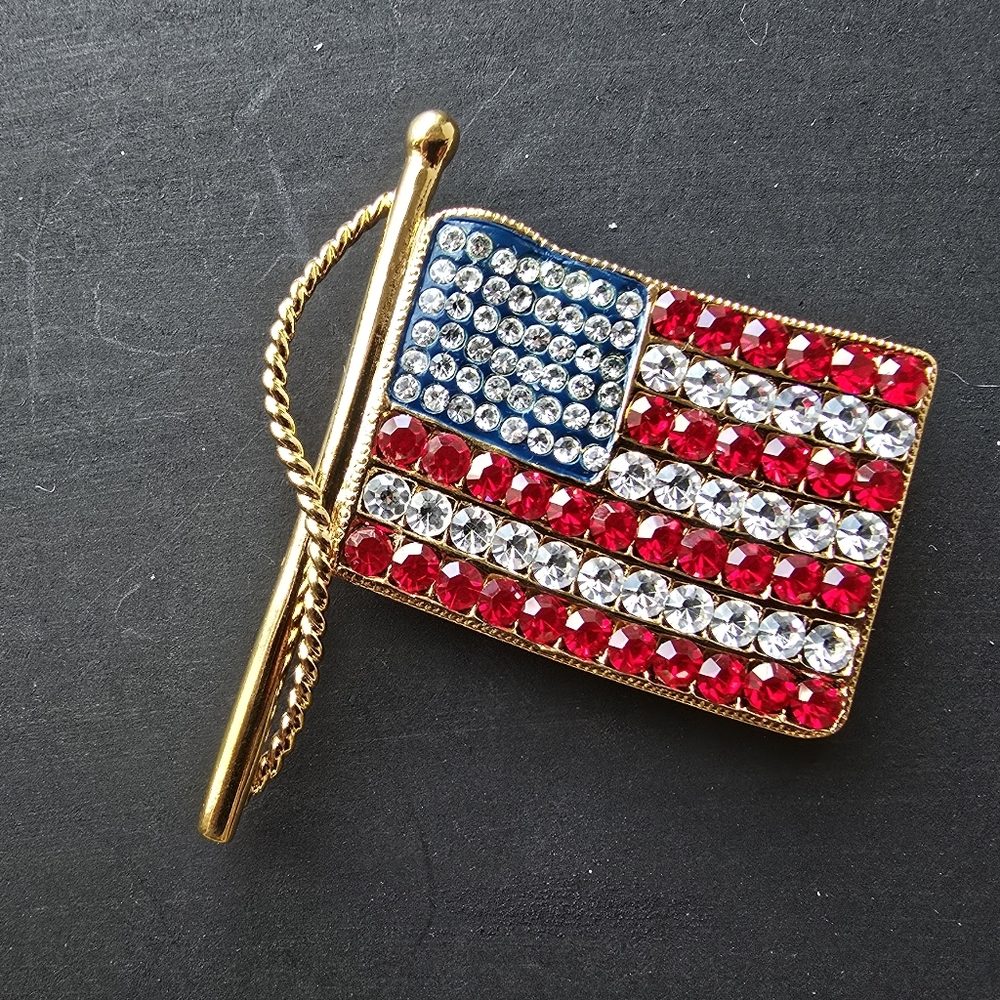 American Flag Brooch with Crystals